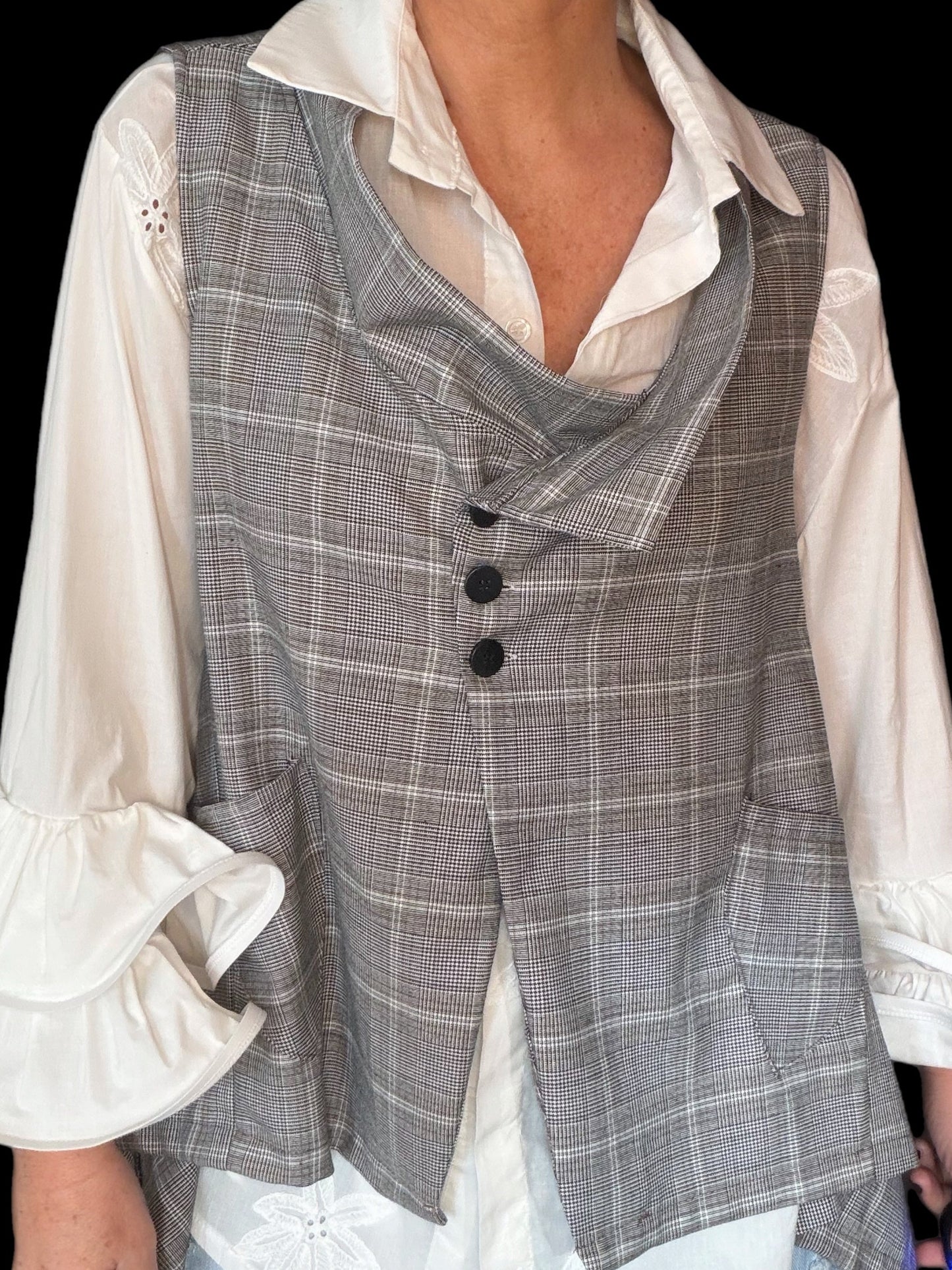 Gilet Principe di Galles Collo Barchetta Over