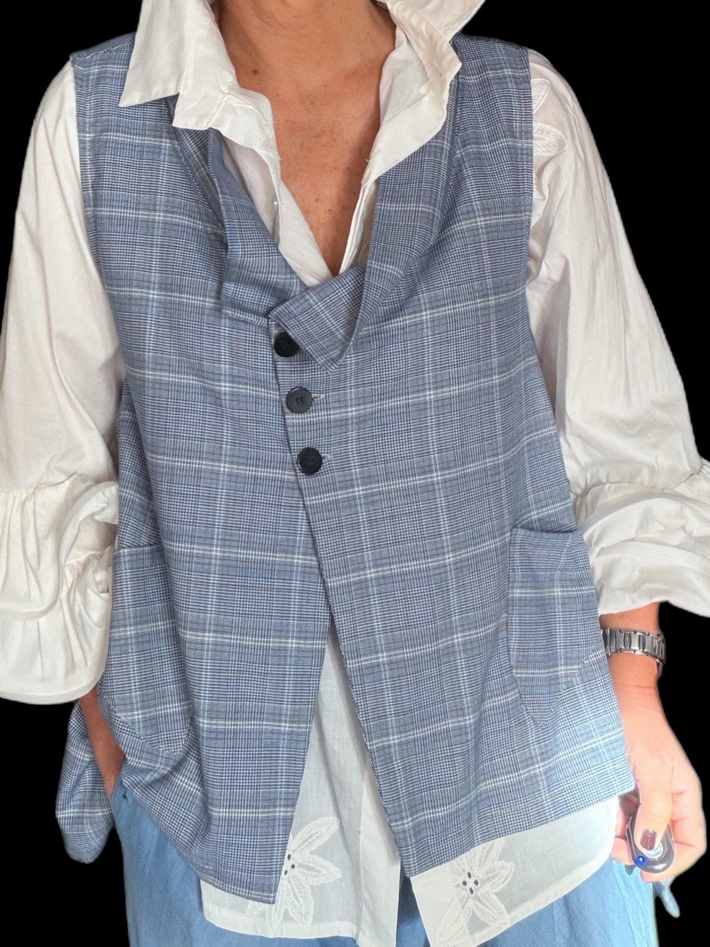 Gilet Principe di Galles Collo Barchetta Over